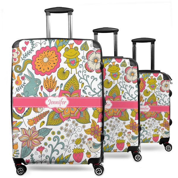 Custom Wild Garden 3 Piece Luggage Set - 20" Carry On, 24" Medium Checked, 28" Large Checked (Personalized)