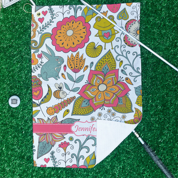 Wild Garden Waffle Weave Golf Towel - In Context