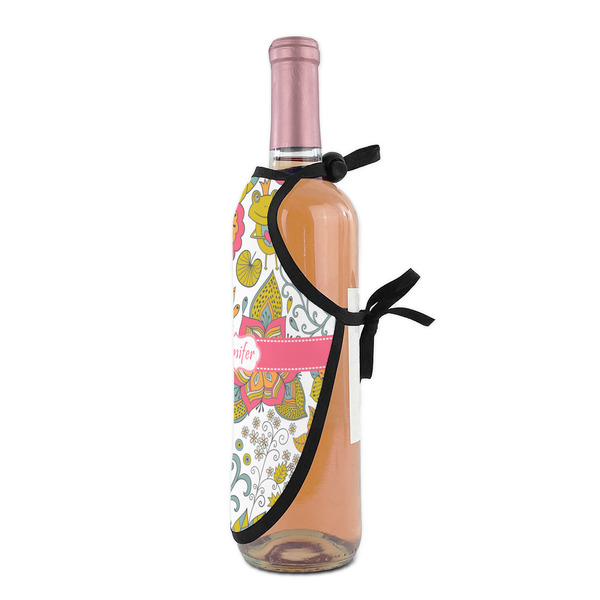 Wild Garden Wine Bottle Apron - DETAIL WITH CLIP ON NECK