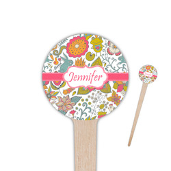 Wild Garden 4" Round Wooden Food Picks - Single Sided (Personalized)