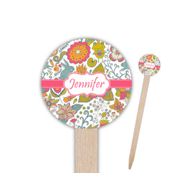 Wild Garden 6" Round Wooden Food Picks - Single Sided (Personalized)
