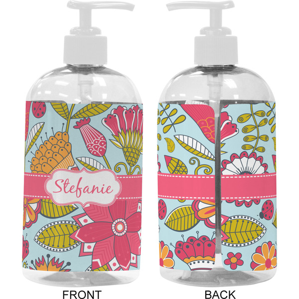 Wild Flowers 16 oz Plastic Liquid Dispenser- Approval- White