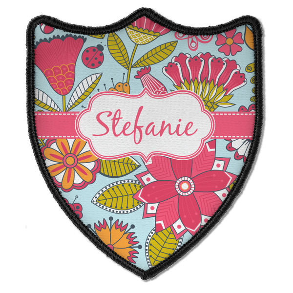 Custom Wild Flowers Iron On Shield Patch B w/ Name or Text