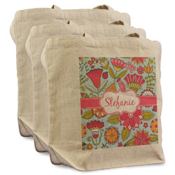 Wild Flowers Reusable Cotton Grocery Bags - Set of 3 (Personalized)