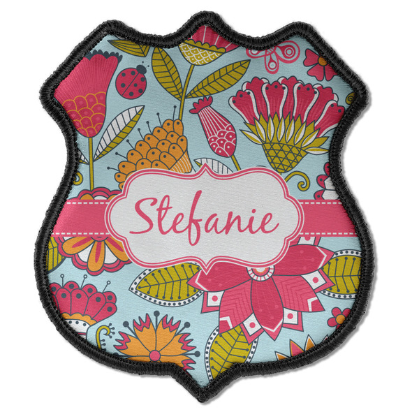 Custom Wild Flowers Iron On Shield Patch C w/ Name or Text
