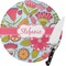 Wild Flowers Round Glass Cutting Board - Small (Personalized)