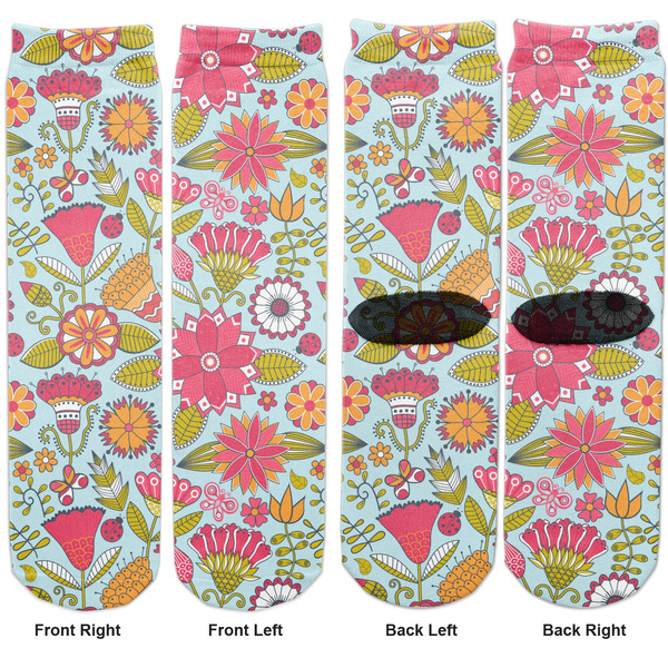 Wild Flowers Adult Crew Socks - Double Pair - Front and Back - Apvl