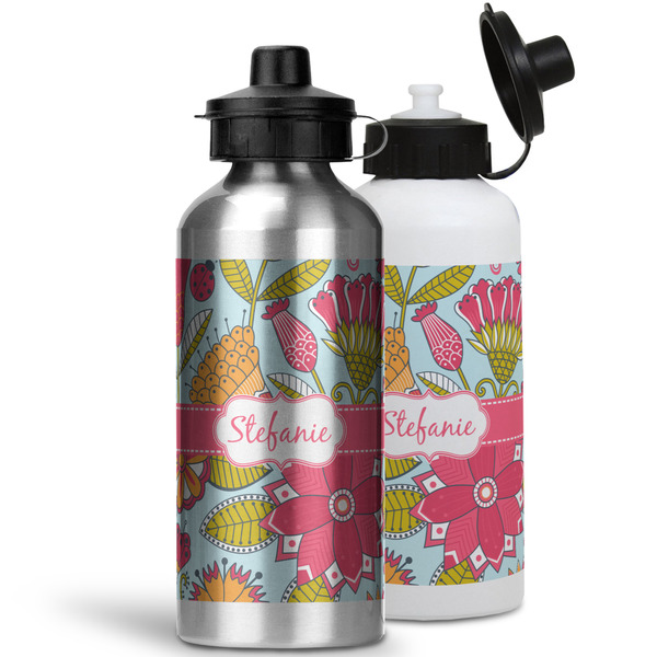 Wild Flowers Aluminum Water Bottles - MAIN (white &silver)