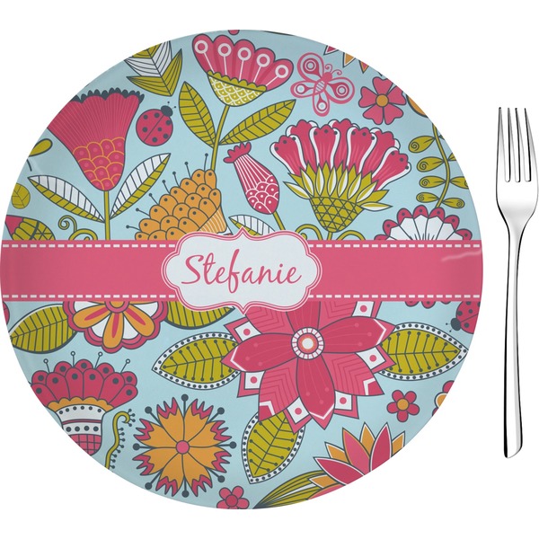 Custom Wild Flowers 8" Glass Appetizer / Dessert Plates - Single or Set (Personalized)