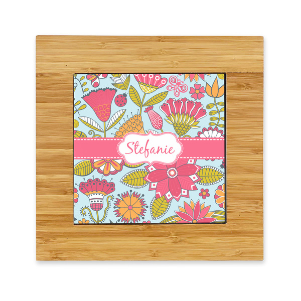 Custom Wild Flowers Bamboo Trivet with Ceramic Tile Insert (Personalized)