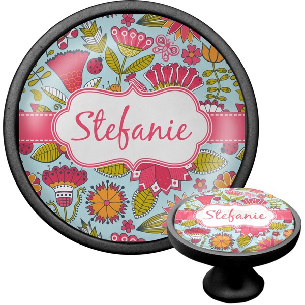 Custom Wild Flowers Cabinet Knob (Black) (Personalized)