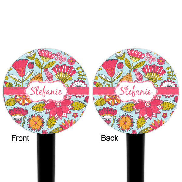 Wild Flowers Black Plastic 4" Food Pick - Round - Double Sided - Front & Back