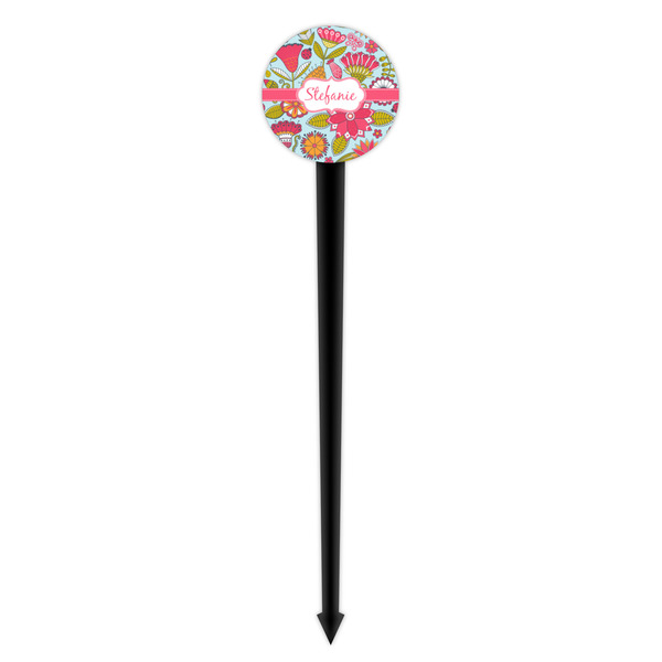 Wild Flowers Black Plastic 4" Food Pick - Round - Single Pick