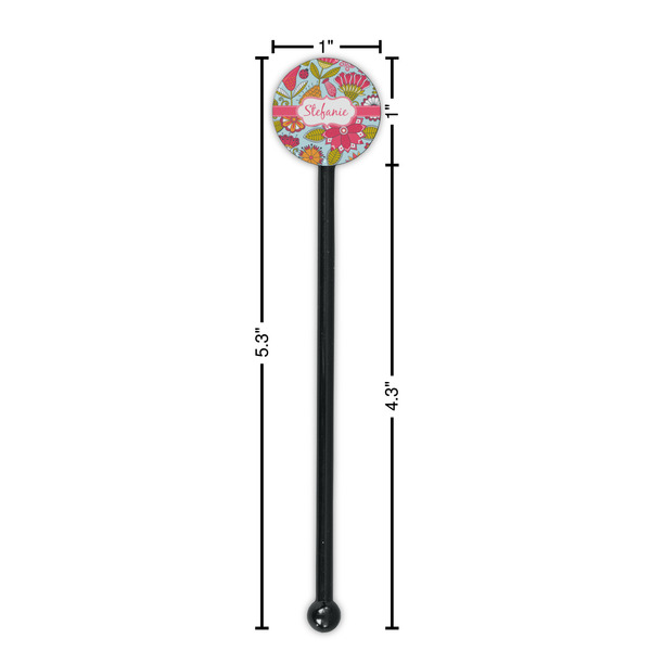 Wild Flowers Black Plastic 5.5" Stir Stick - Round - Dimensions