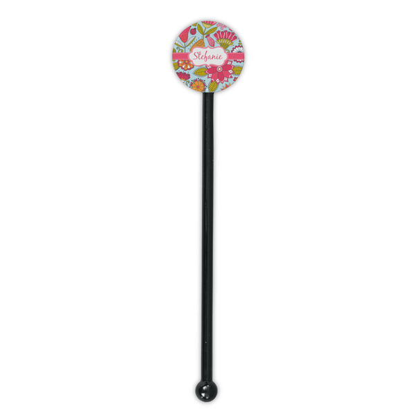 Wild Flowers Black Plastic 5.5" Stir Stick - Round - Single Stick