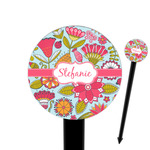 Wild Flowers 6" Round Plastic Food Picks - Black - Double Sided (Personalized)