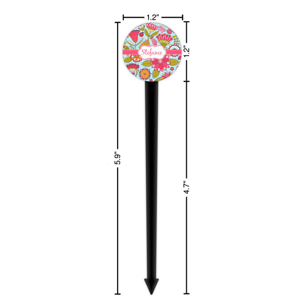 Wild Flowers Black Plastic 6" Food Pick - Round - Dimensions