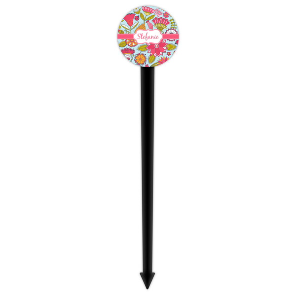 Wild Flowers Black Plastic 6" Food Pick - Round - Single Pick