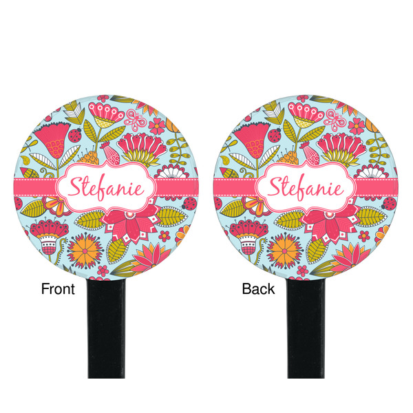 Wild Flowers Black Plastic 7" Stir Stick - Double Sided - Round - Front & Back