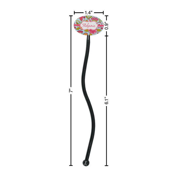 Wild Flowers Black Plastic 7" Stir Stick - Oval - Dimensions