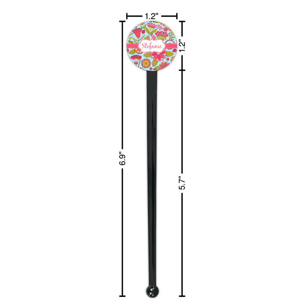 Wild Flowers Black Plastic 7" Stir Stick - Round - Dimensions