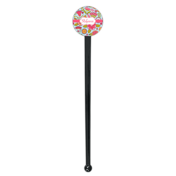 Wild Flowers Black Plastic 7" Stir Stick - Round - Single Stick