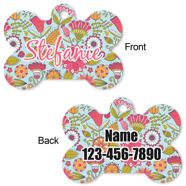 Wild Flowers Bone Shaped Dog ID Tag - Large - Approval