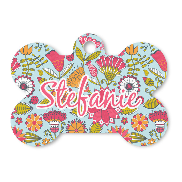 Custom Wild Flowers Bone Shaped Dog ID Tag (Personalized)