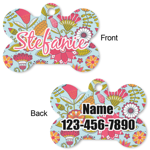 Wild Flowers Bone Shaped Dog Tag - Front & Back