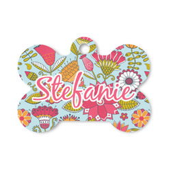 Wild Flowers Bone Shaped Dog ID Tag - Small (Personalized)