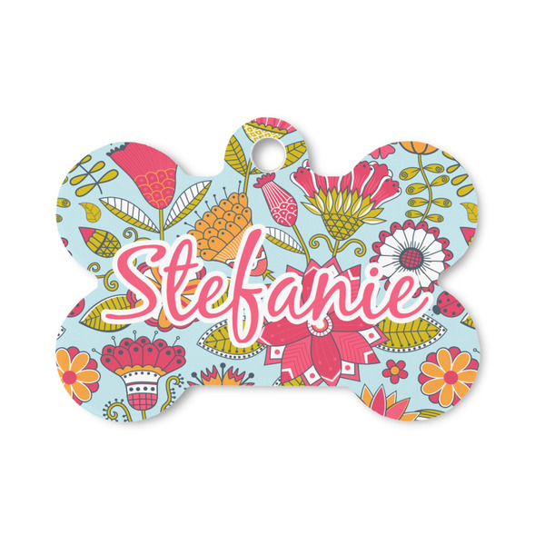 Custom Wild Flowers Bone Shaped Dog ID Tag - Small (Personalized)