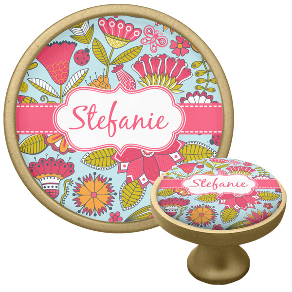 Custom Wild Flowers Cabinet Knob - Gold (Personalized)