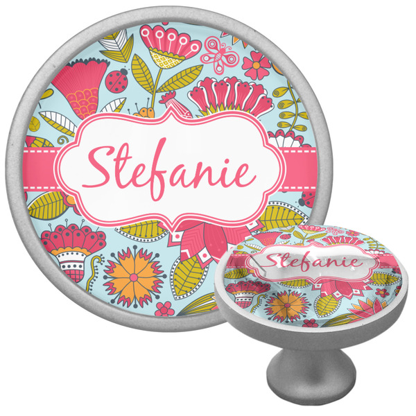Custom Wild Flowers Cabinet Knob (Silver) (Personalized)
