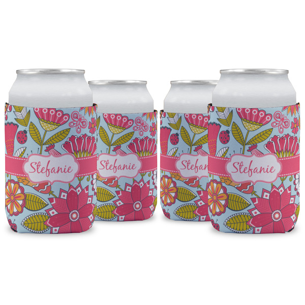 Custom Wild Flowers Can Cooler (12 oz) - Set of 4 w/ Name or Text