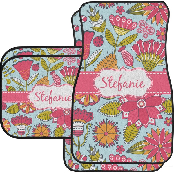 Custom Wild Flowers Car Floor Mats Set - 2 Front & 2 Back (Personalized)