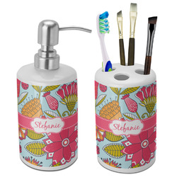 Wild Flowers Ceramic Bathroom Accessories Set (Personalized)