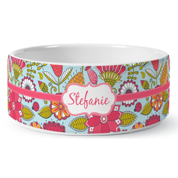 Wild Flowers Ceramic Dog Bowl - Medium - Front
