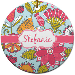 Wild Flowers Round Ceramic Ornament w/ Name or Text