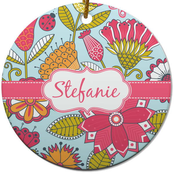 Custom Wild Flowers Round Ceramic Ornament w/ Name or Text