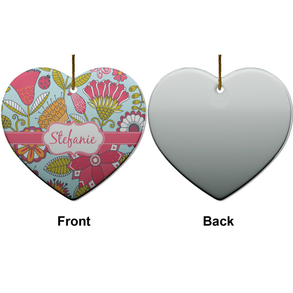 Wild Flowers Ceramic Flat Ornament - Heart Front & Back (APPROVAL)