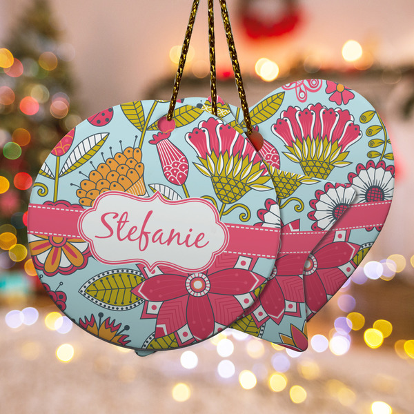 Custom Wild Flowers Ceramic Ornament w/ Name or Text