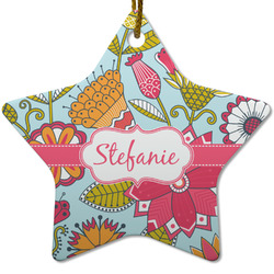 Wild Flowers Star Ceramic Ornament w/ Name or Text