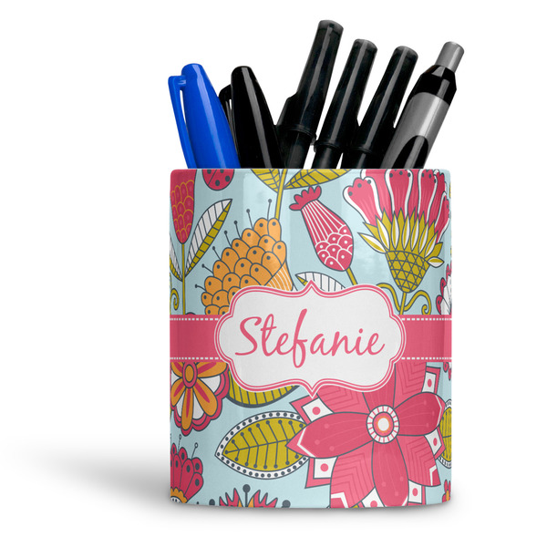 Custom Wild Flowers Ceramic Pen Holder