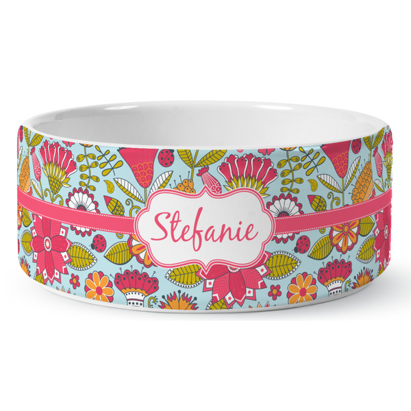 Custom Wild Flowers Ceramic Dog Bowl - Large (Personalized)