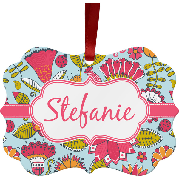 Custom Wild Flowers Metal Frame Ornament - Double Sided w/ Name or Text