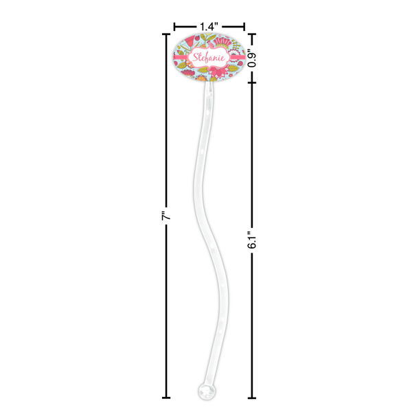 Wild Flowers Clear Plastic 7" Stir Stick - Oval - Dimensions