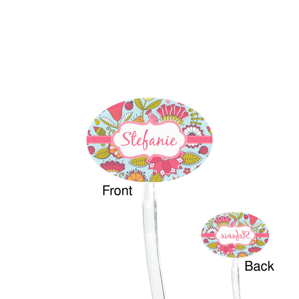Wild Flowers Clear Plastic 7" Stir Stick - Oval - Front & Back