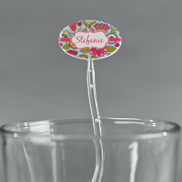 Wild Flowers Clear Plastic 7" Stir Stick - Oval - Main