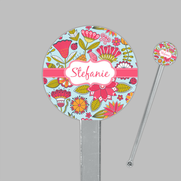 Wild Flowers Clear Plastic 7" Stir Stick - Round - Closeup