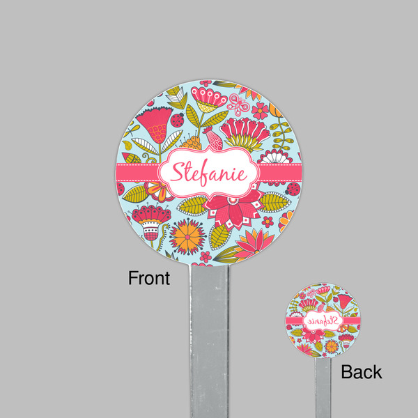 Wild Flowers Clear Plastic 7" Stir Stick - Round - Front & Back